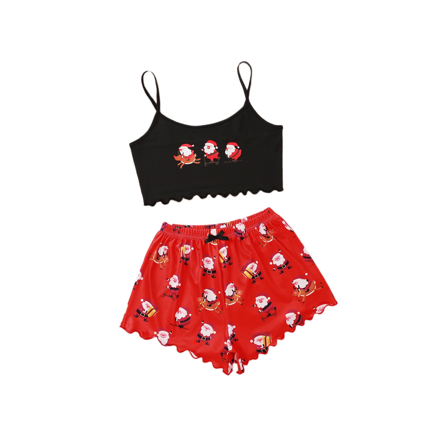 Snow Angel | Black Santa Baby Print Christmas Pyjamas For Women
