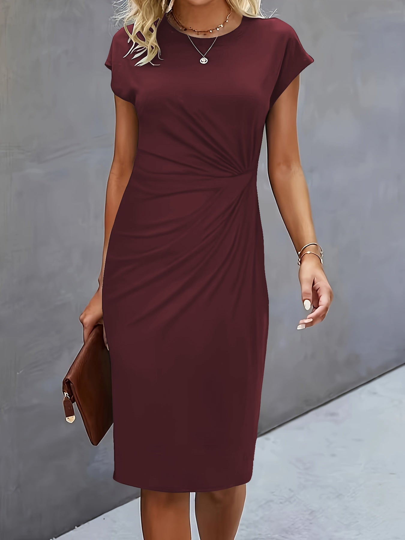 Allegra Marcroft | Black Ruched Cap Sleeve Midi Dress For Women