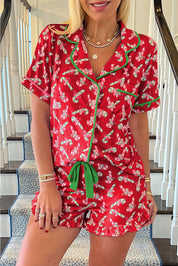 Holly Jolly | Red Candy Cane Print Christmas Pyjamas For Women