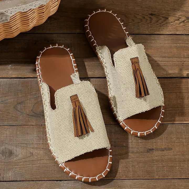 Naomi Kirkland | Woven Boho Sandals With Tassel Detail For Women