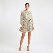 Chloé Bernard | Sparkling Sequin Mini Dress with Waist Tie Detail For Women