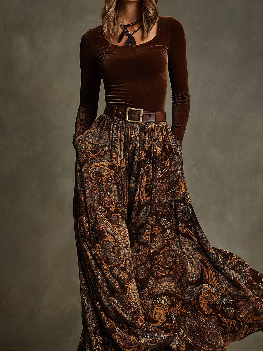 Rosalyn Whitlock | Velvet Top & Paisley Maxi Skirt Set For Women