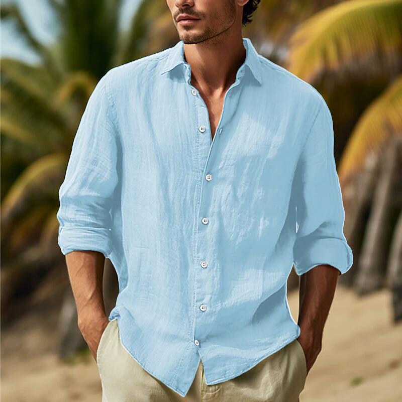 Basilio Levbrook | Linen-Look Long Sleeve Button-Up Shirt For Men