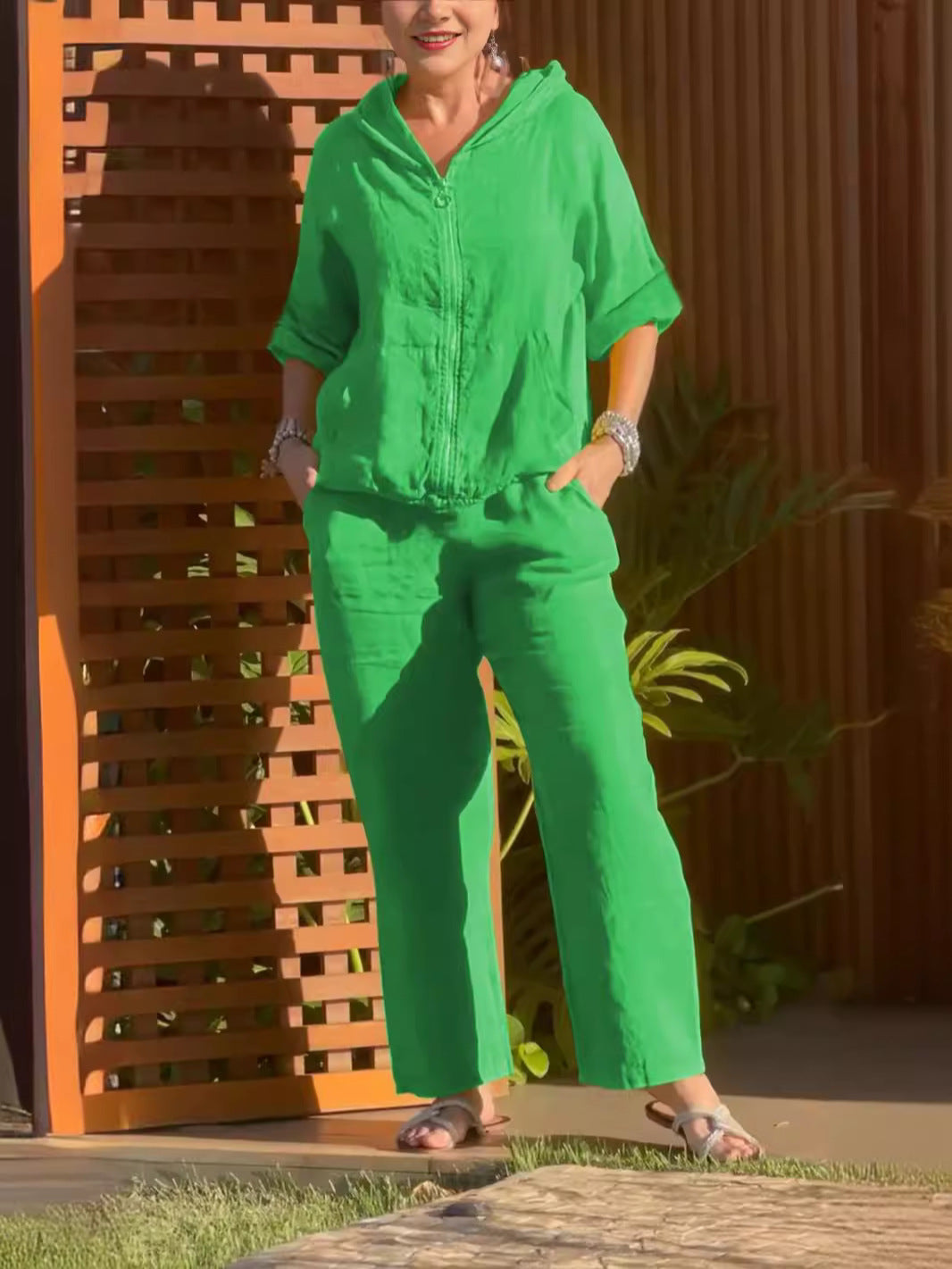 Vilma Fenshaw | Linen-Look Zip Top And Trousers Set For Women
