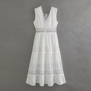 Amalia Henbridge | White Lace Trim V-Neck Midi Dress For Women
