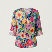 Camille Laurent | Floral Lightweight Button Blouse with Soft Sheer Finish For Women