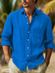 Basilio Levbrook | Linen-Look Long Sleeve Button-Up Shirt For Men