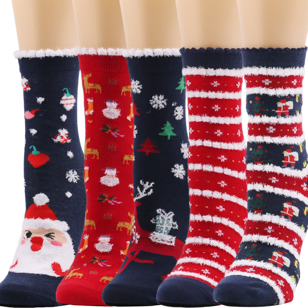 Snowy Wish | Navy Santa Print Christmas Socks For Women