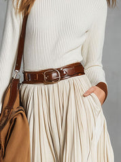 Eloise Fairweather | Velvet Pleated Skirt With Lace-Up Belt For Women