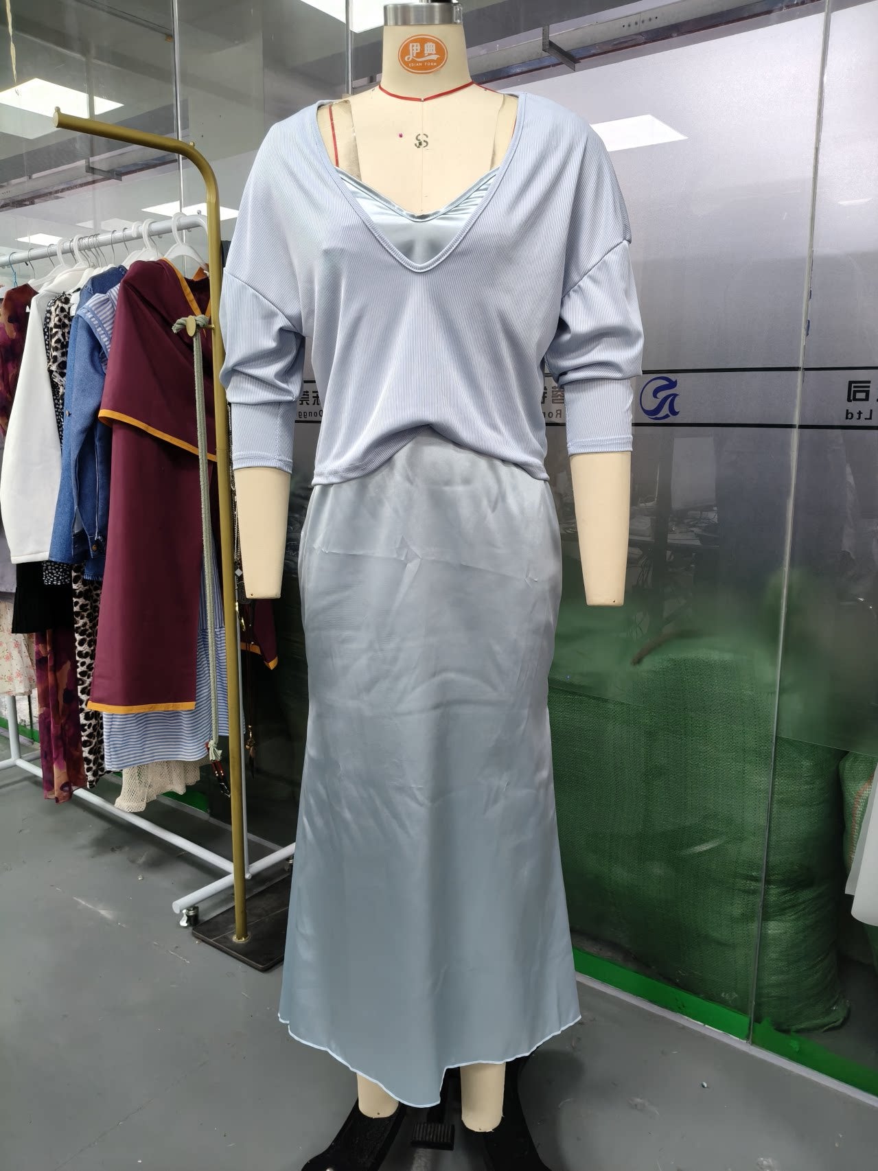 Harper Collins | Satin Maxi Skirt & Knit Sweater Set For Women