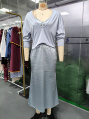 Harper Collins | Satin Maxi Skirt & Knit Sweater Set For Women