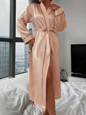 Franca Bramcroft | Satin Wrap Robe with Piped Trim For Women