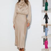 Ruby Anderson | Satin High-Neck Midi Dress For Women