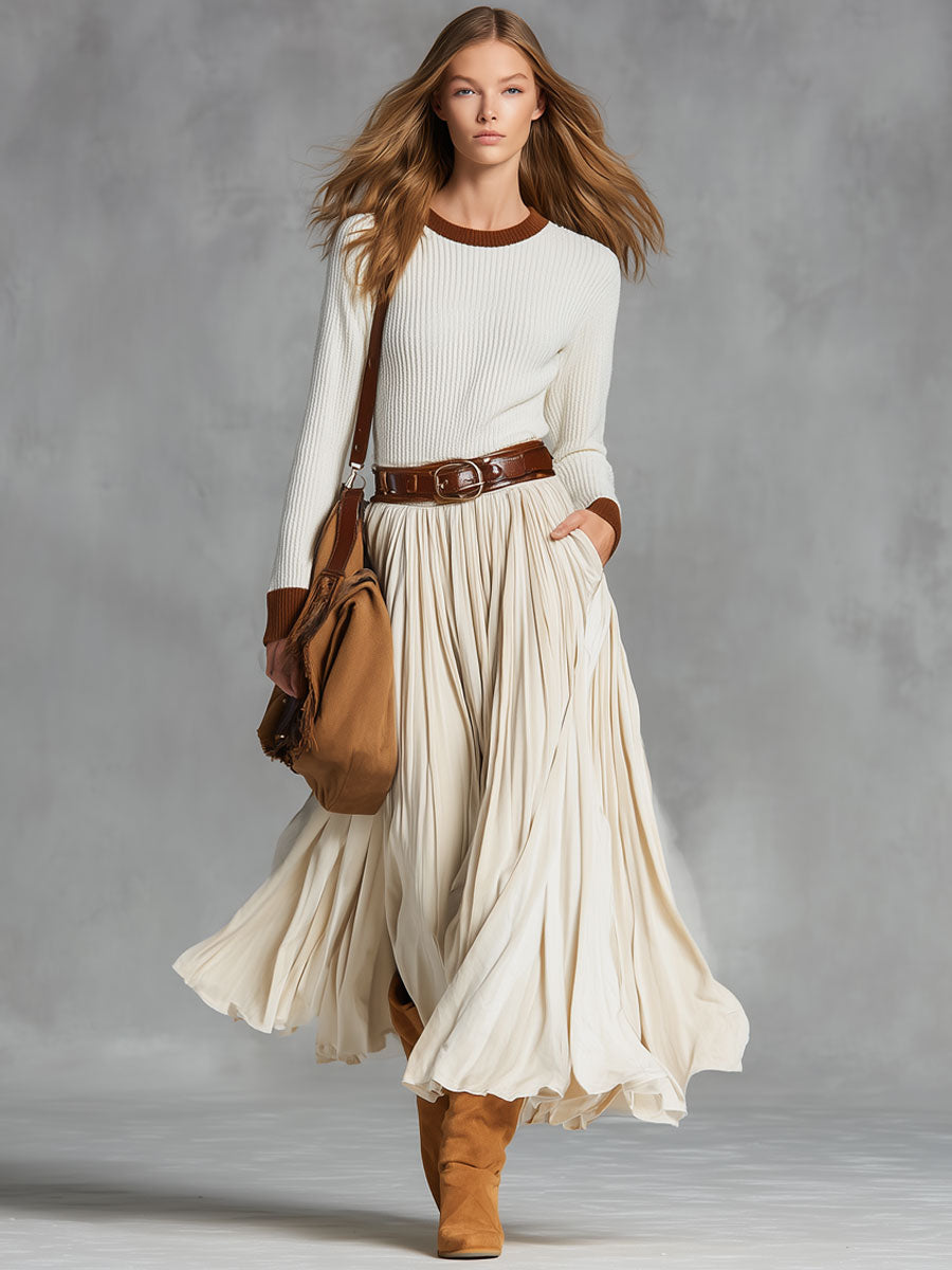 Eloise Fairweather | Velvet Pleated Skirt With Lace-Up Belt For Women