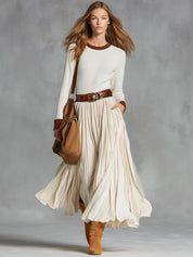 Eloise Fairweather | Velvet Pleated Skirt With Lace-Up Belt For Women