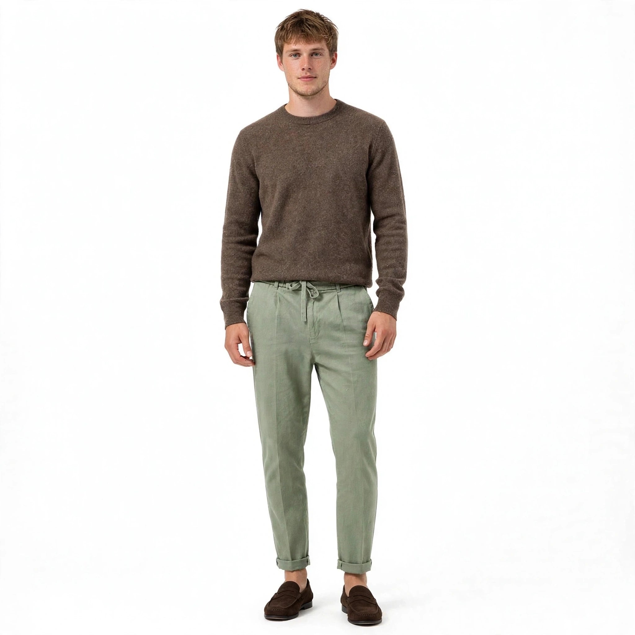 Gianni Brookmore | Sage Linen-Look Drawstring Trousers For Men