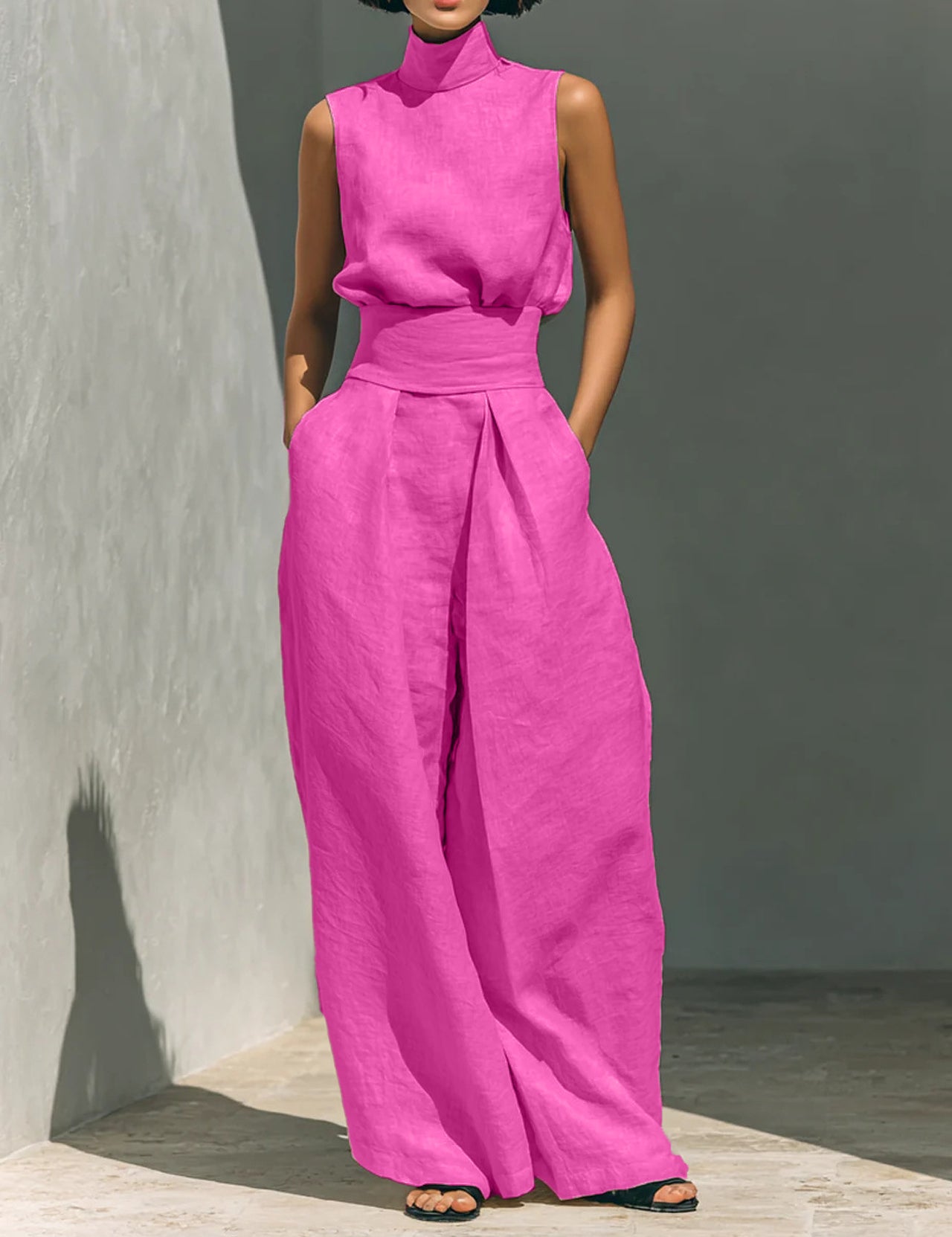 Valentina Creswell | Linen-Look Wide Leg Two-Piece Set For Women