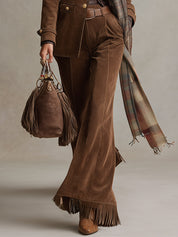 Marnie Ashdown | Faux Suede Flared Trousers With Fringe Hem For Women