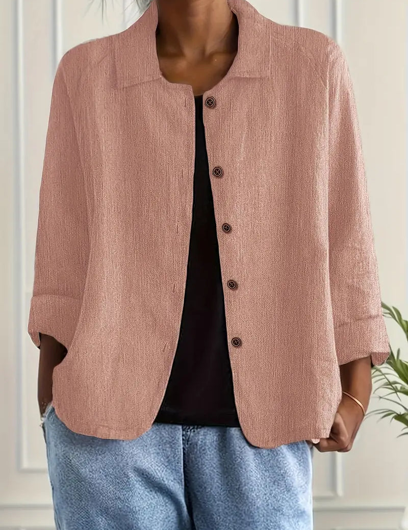 Amélie Rousseau | Sky Breeze Button Linen Jacket with Relaxed Elegance For Women