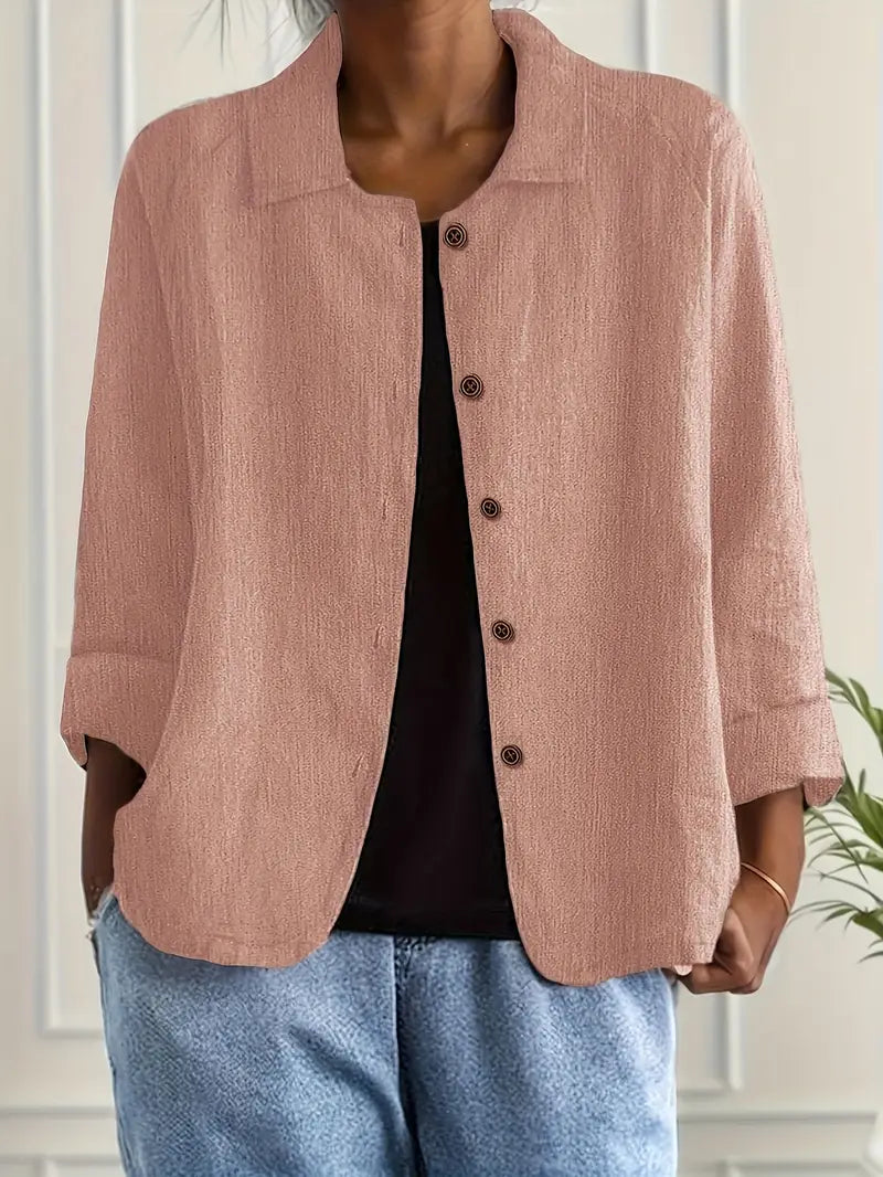 Amélie Rousseau | Sky Breeze Button Linen Jacket with Relaxed Elegance For Women