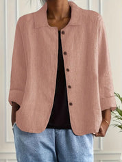 Amélie Rousseau | Sky Breeze Button Linen Jacket with Relaxed Elegance For Women