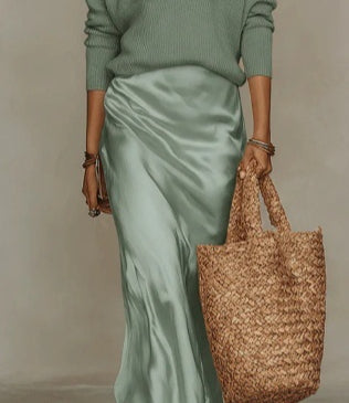 Harper Collins | Satin Maxi Skirt & Knit Sweater Set For Women