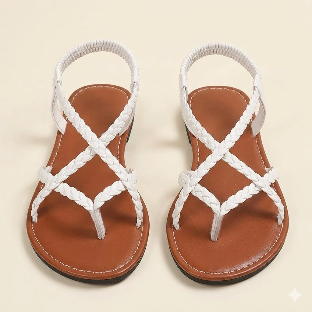 Sofia Bellini | Braided Strap Summer Sandals with Minimal Luxe Finish For Women