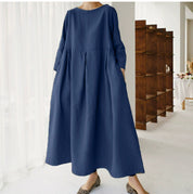 Silvana Windfield | Pleated Linen-Look Pocket Maxi Dress For Women