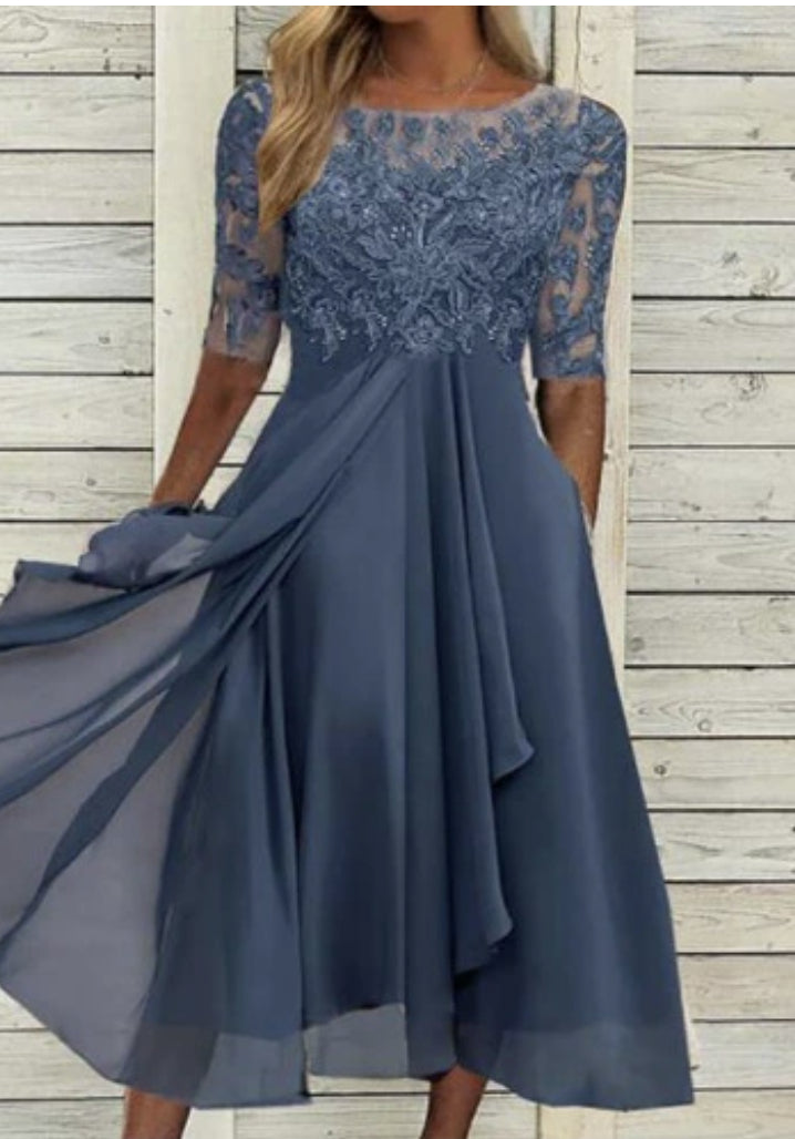 Isotta Penley | Lace Bodice Cascade Ruffle Midi Dress For Women