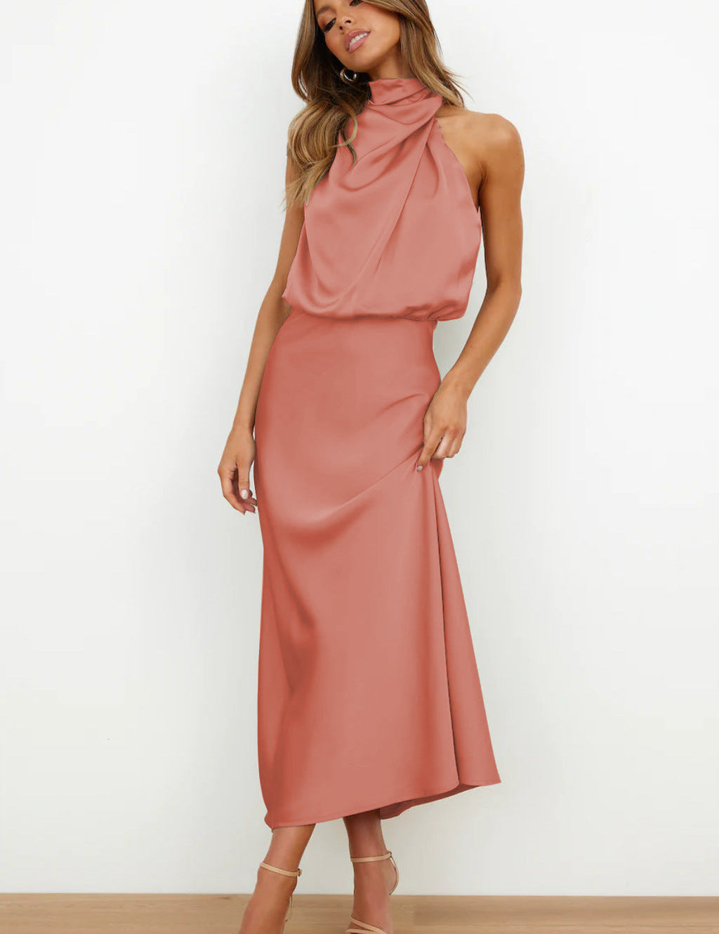 Isla Crompton | Satin Halter Midi Dress For Women