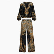 Margot Ashwood | Retro Baroque Print Wide-Leg Set For Women