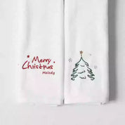 Stitched Joy | White Embroidered Tree Christmas Towel Set Unisex