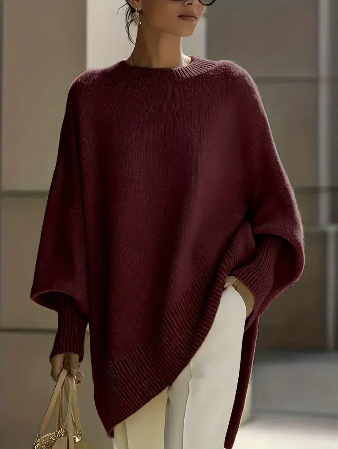 Emma Wilson | Oversized Knit Batwing Pullover Sweater For Women