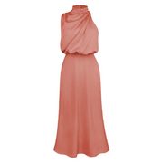 Diletta Ostmore | Draped Halter Neck Satin-Look Maxi Dress For Women
