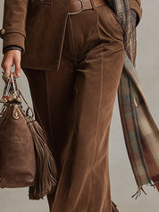 Marnie Ashdown | Faux Suede Flared Trousers With Fringe Hem For Women