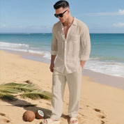 Valerio Gilgate | Linen-Look Shirt And Trousers Set For Men