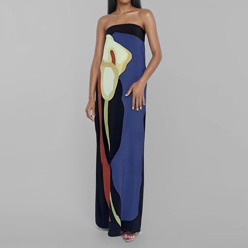 Nives Belton | Calla Lily Print Tube Maxi Dress For Women