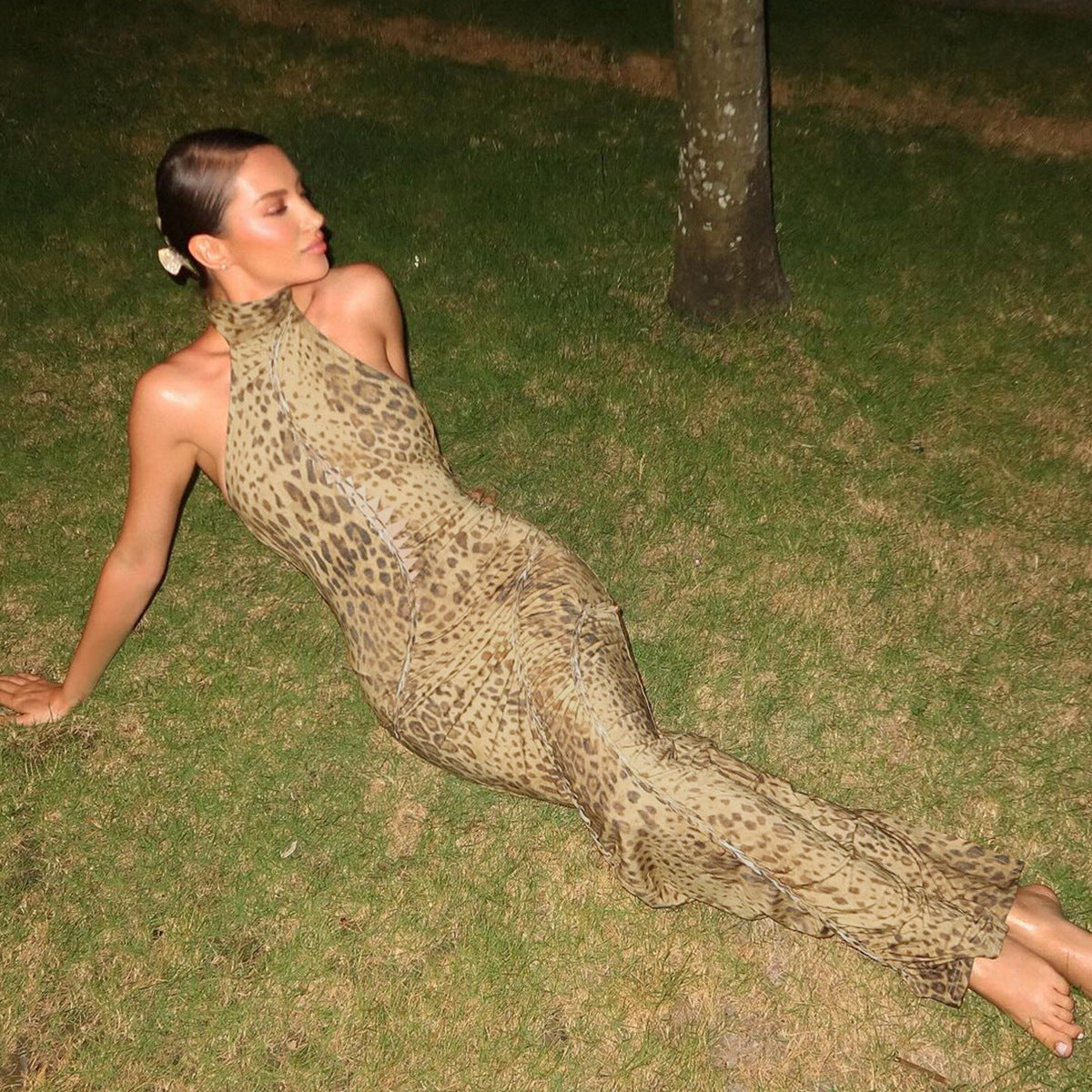 Poppy Sinclair | Leopard Print Halter Maxi Dress For Women