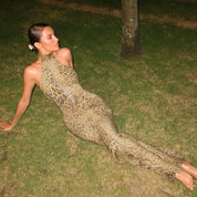 Poppy Sinclair | Leopard Print Halter Maxi Dress For Women