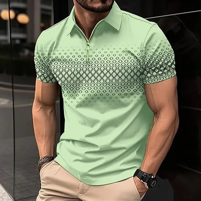 Cosimo Wattleford | Mocha Gradient Check Zip Polo Shirt For Men