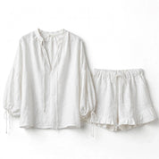 Ornella Hartworth | Tie Neck Top & Ruffle Shorts Summer Set For Women