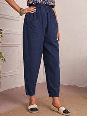 Elise Monroe | Cotton Linen Elastic-Waist Pants For Women