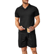 Grady Thornton | Waffle Knit Polo Shirt & Shorts Set For Men