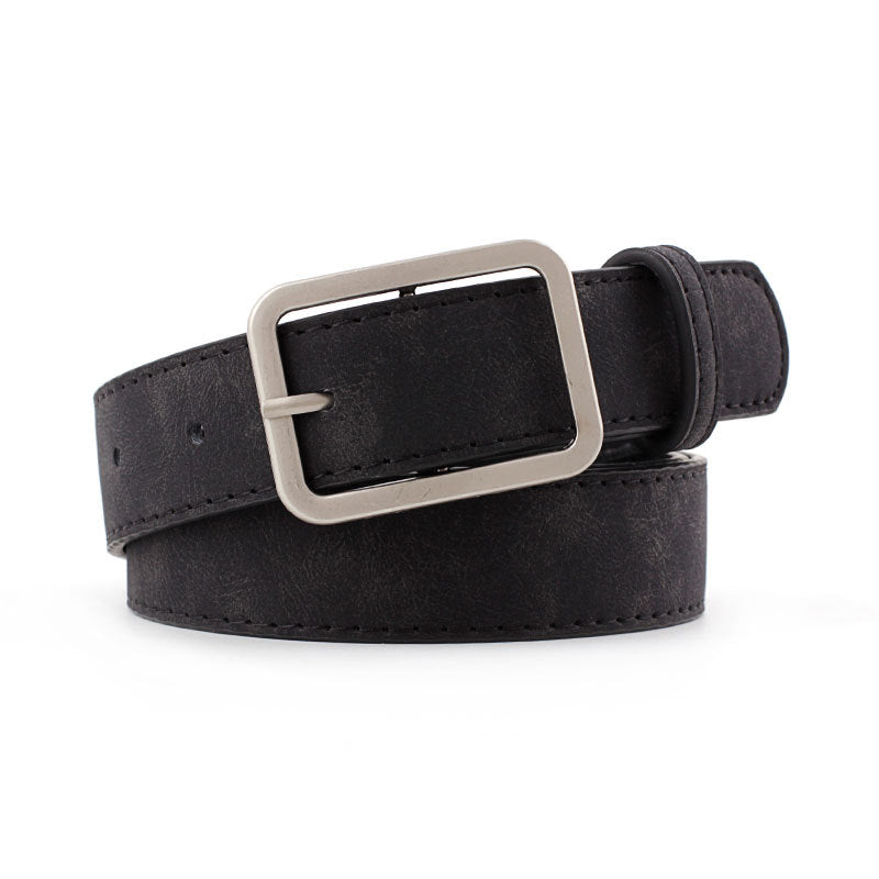 Faux Suede Square Buckle Belt - Black