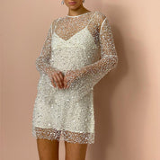 Carla Braybrook | Sheer Beaded Mesh Mini Dress For Women