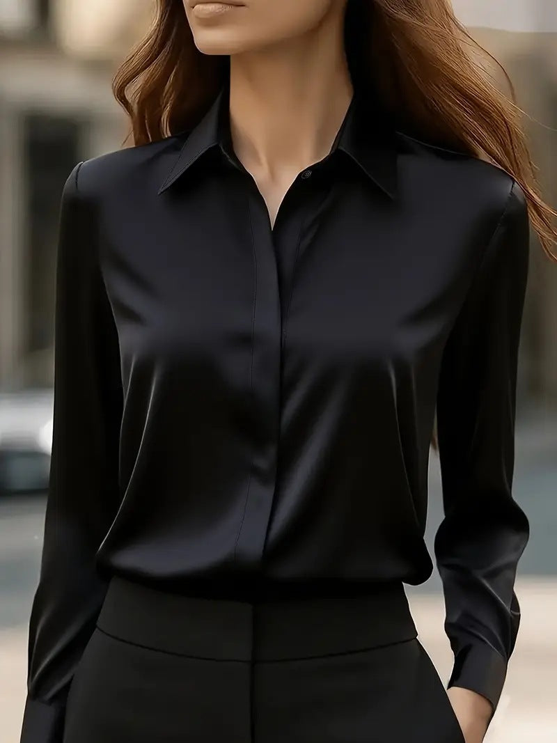 Monica Barstone | Satin Long Sleeve Blouse For Women