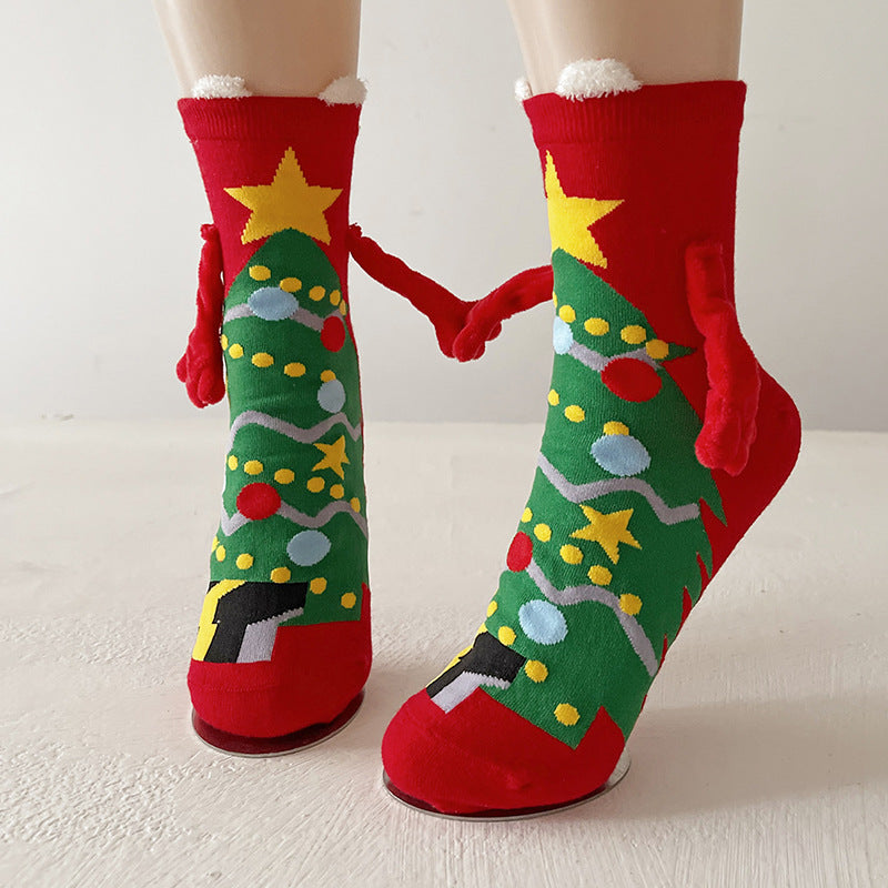 Joy | Red Santa Hand-Holding Christmas Socks Unisex & Couples