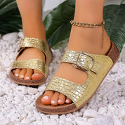 Miranda Ashfield | Croc-Embossed Buckle Sandals For Women