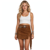Bronte Ashfield | Boho Fringe Skirt With Western Buckle For Women