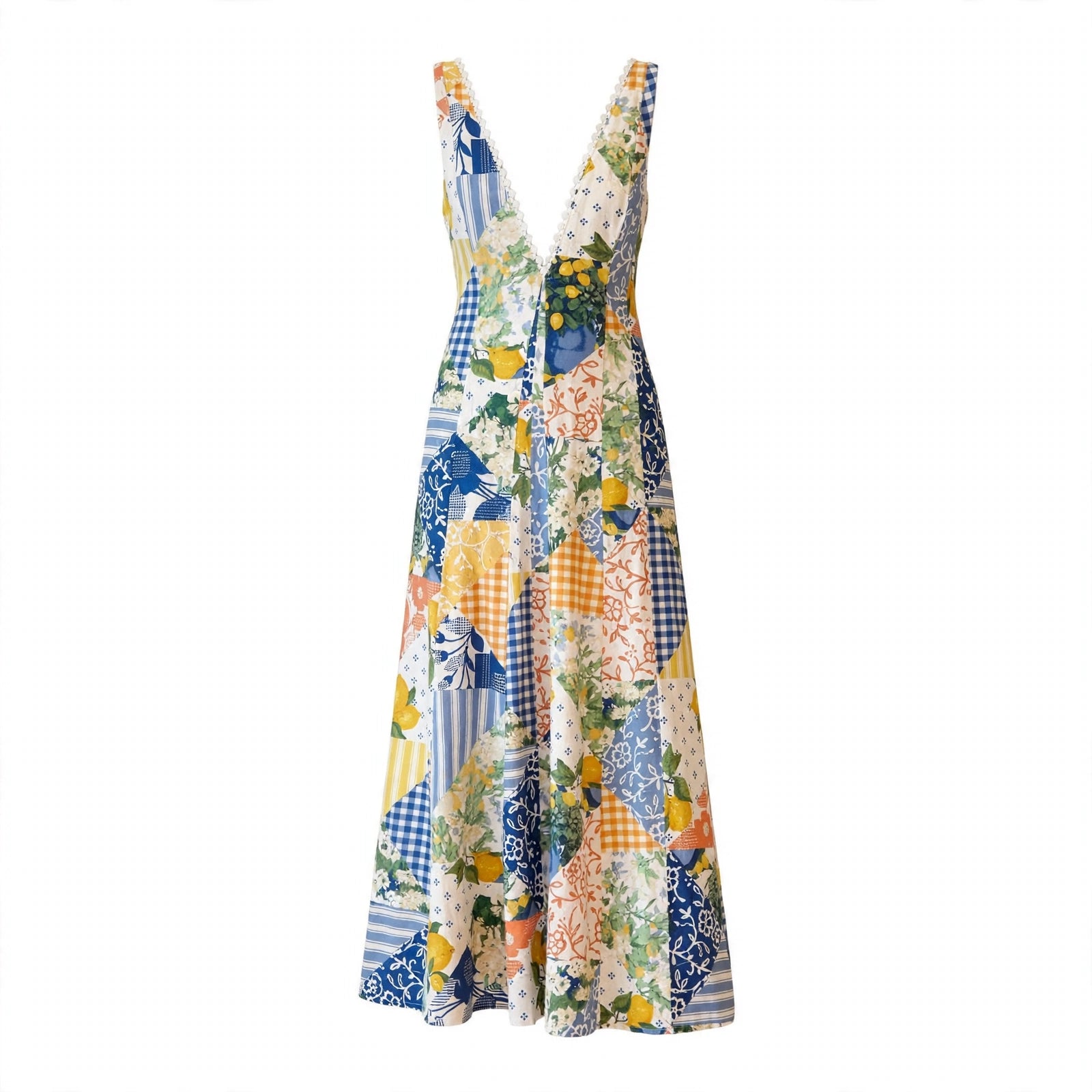 Rosalind Thackeray | Patchwork Print Maxi Dress With V-Neck For Women